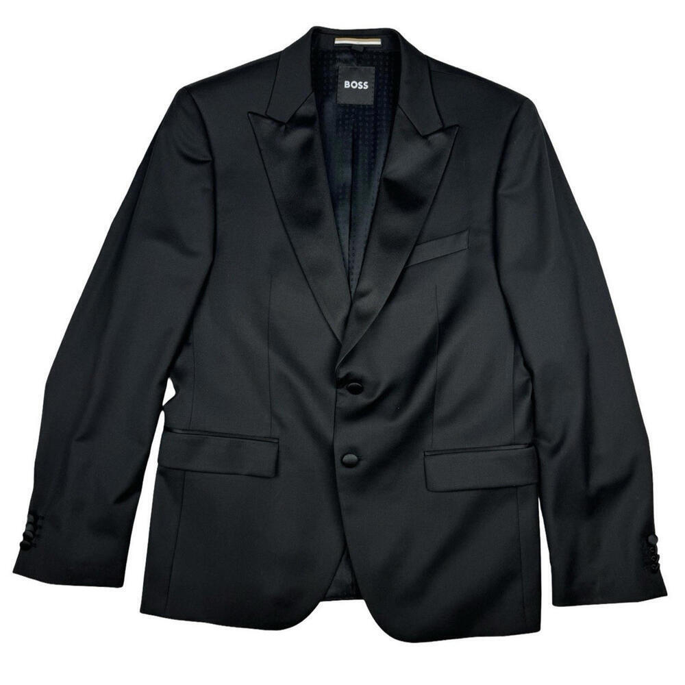 Hugo Boss H-Huge Virgin Wool Tuxedo Blazer Jacket Black Size 42 R US